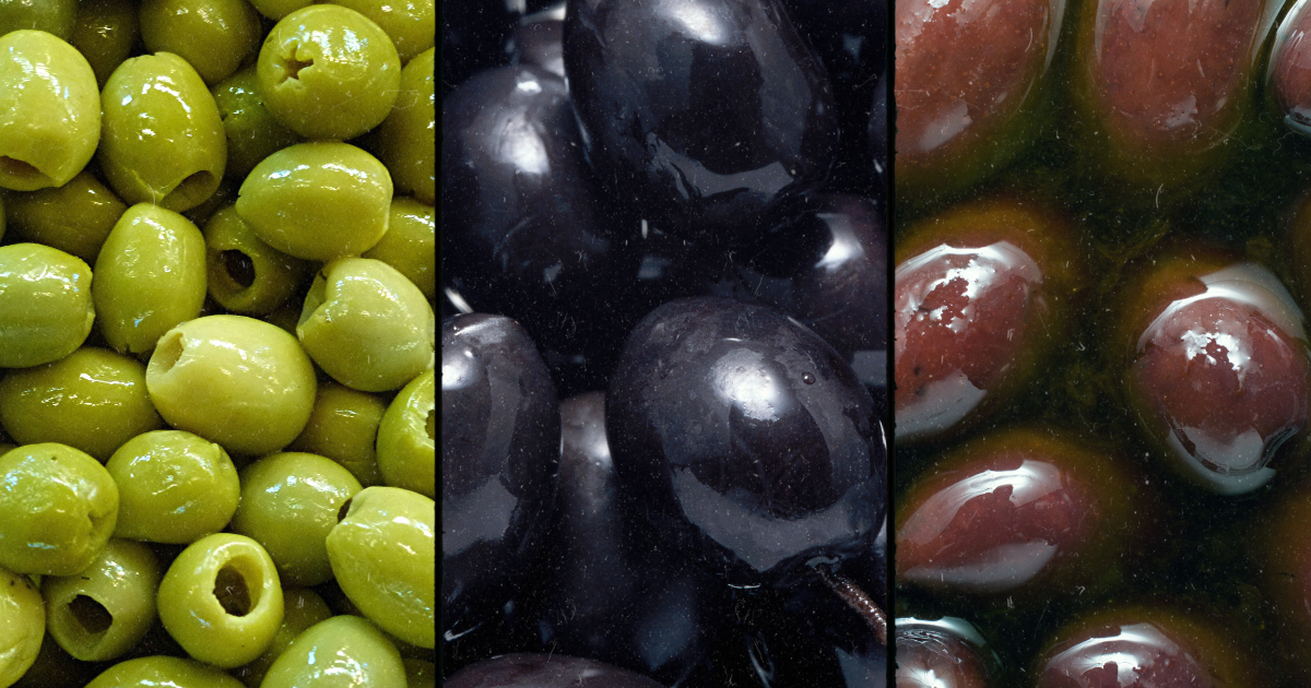 Zelené, černé a Kalamata olivy